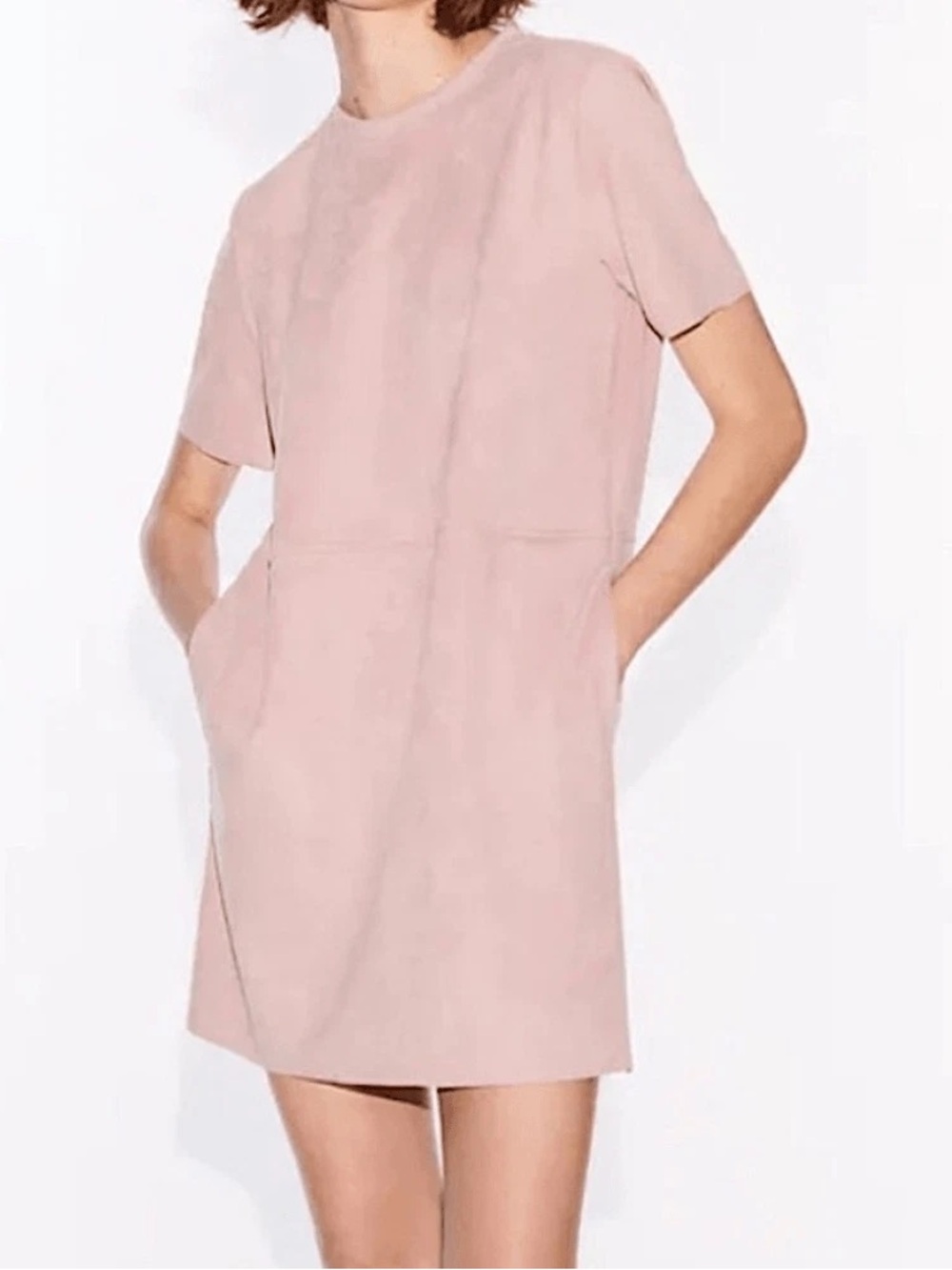 Faux Seude Joh Light Pink Casual Shift Dress with Pockets